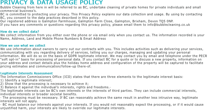 PRIVACY & DATA USAGE POLICY